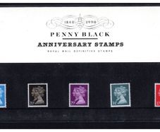 1990 Great Britain Penny Black Anniversary Stamps featuring portrait of Queen Victoria and Queen Elizabeth II Presentation Pack