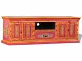 TV Cabinet Solid Mango Wood Pink Hand Painted