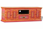 TV Cabinet Solid Mango Wood Pink Hand Painted