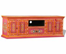 TV Cabinet Solid Mango Wood Pink Hand Painted