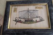 FRAMED SMALL Egyptian Art On Papyrus Rowing Ship