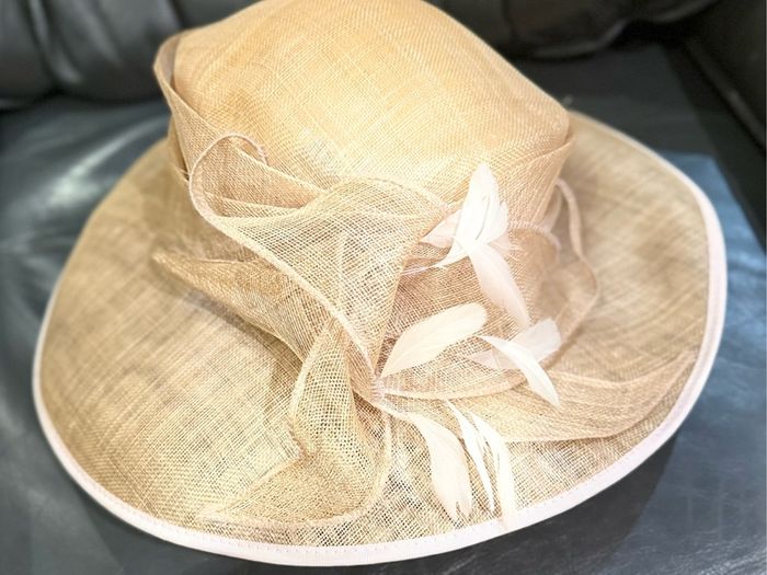 Yellow Wide Brim Natural Fibre & Feathers Statement Occasion Hat