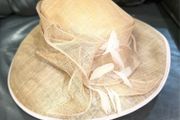 Yellow Wide Brim Natural Fibre &amp; Feathers Statement Occasion Hat