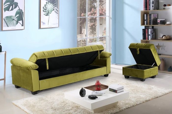 Yadhi Sofa Bed with Storage & Pouffe ,Lime