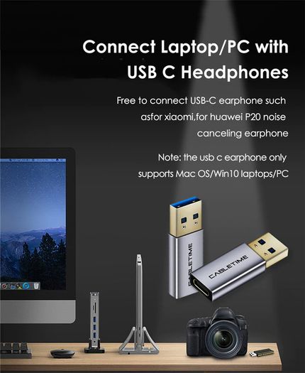 Cabletime Aluminum Alloy USB 3.1 Gen 2 (10 Gbps) Type-C (Female) to Type-A (Male) 60W Premium Adapter Convertor (Brand New/Warranty)