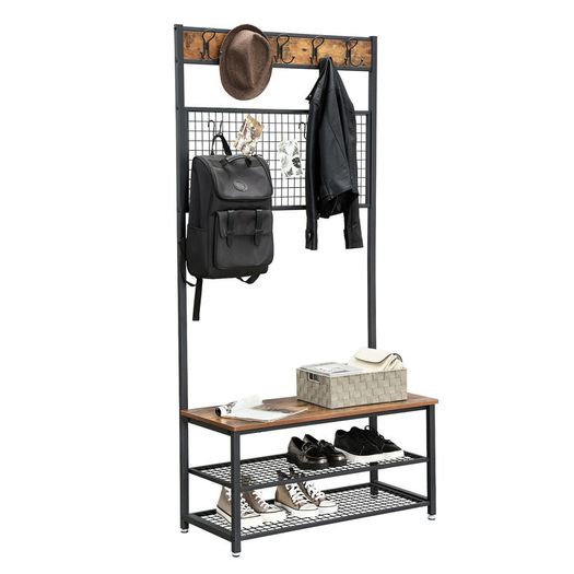 New Metal Coat Rack Hall Tree Stand Shoe and Bench Shelves 187 cm- FREE P&P