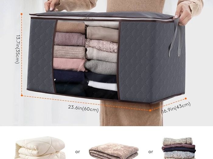 NEW SALE | 3 Pack 90L Clothes Storage Bags Large Storage Box with Lid Packing Boxes for Moving House with Reinforced Handle Thick Fabric Clear Window for Clothes Duvet Blankets Bedding, Grey