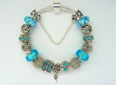 Blue Pandora Style Charm Bracelet