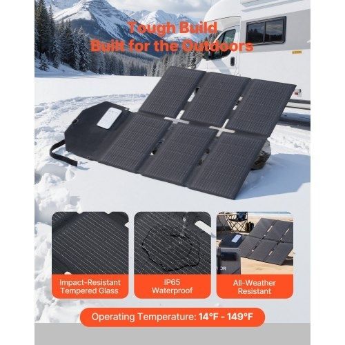 60W Foldable Solar Panel Charger, 16BB N-Type Monocrystalline Solar Panel 24% Efficiency, Lightweight Portable with MC4 Output, Type-C, USB-A & DC Ports for Power Stations Camping Hiking