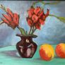 picture This mid-20th-century floral and fruit still life painting is signed S. Shaw in the lower left corner. Image 3