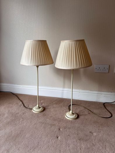 Pair of Cream Slim Buffet/Bedside Lamps