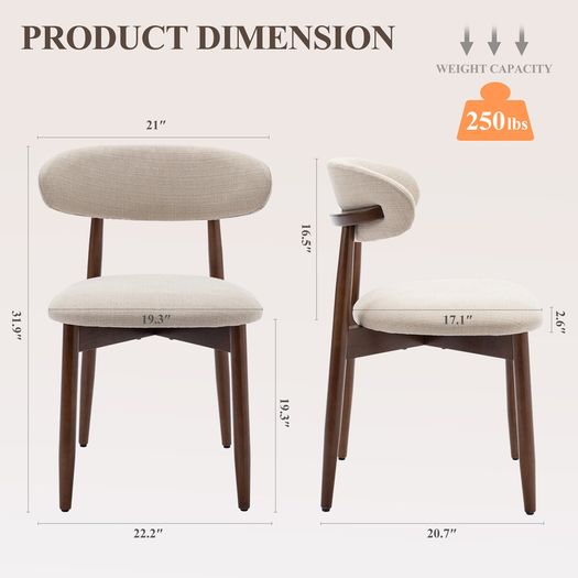 Set of 4 Solid Wood Upholstered Dining Chair