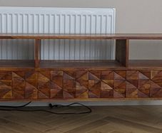 Solid Wood TV Stand with Geometric Carved Drawers