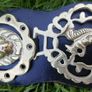 Horse Brass Badges on Black leather belt - Vintage solid brass Image 3