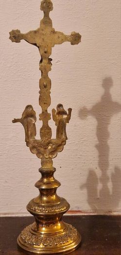 Very Rare Antique French Gothic Revival Calvary Crucifix Gilded Spelter ...