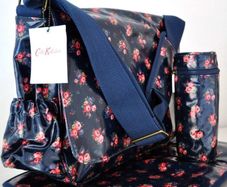 Cath Kidston Navy Blue Floral Oilcloth Messenger Baby Changing Bag with Mat