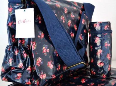 Cath Kidston Navy Blue Floral Oilcloth Messenger Baby Changing Bag with Mat