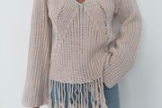 H&amp;M Knitted V Neck Sweater Beige Size S