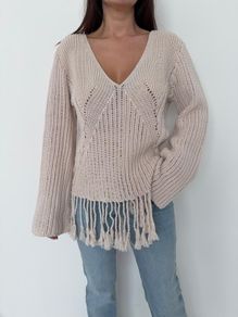 H&M Knitted V Neck Sweater Beige Size S