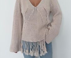 H&M Knitted V Neck Sweater Beige Size S