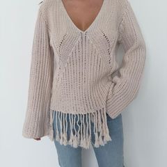 H&M Knitted V Neck Sweater Beige Size S