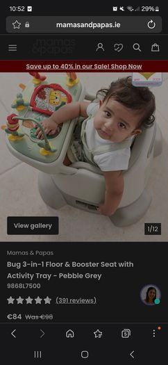 Mamas and papas bug 3-in-1 floor and booster seat and activity tray