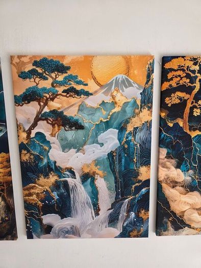 3 framed printed canvas 35x55cm each