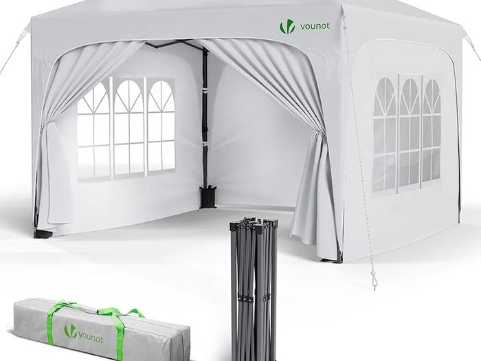 3m x 3m Pop Up Waterproof Gazebo with Sides & 4 Weight Bags & Carry Bag, Marquee Garden Party Tent Outdoor, White