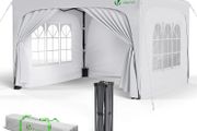 3m x 3m Pop Up Waterproof Gazebo with Sides &amp; 4 Weight Bags &amp; Carry Bag, Marquee Garden Party Tent Outdoor, White