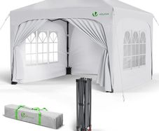 3m x 3m Pop Up Waterproof Gazebo with Sides & 4 Weight Bags & Carry Bag, Marquee Garden Party Tent Outdoor, White
