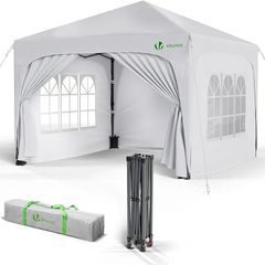 3m x 3m Pop Up Waterproof Gazebo with Sides & 4 Weight Bags & Carry Bag, Marquee Garden Party Tent Outdoor, White