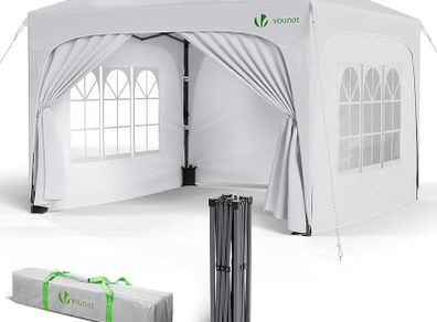 3m x 3m Pop Up Waterproof Gazebo with Sides & 4 Weight Bags & Carry Bag, Marquee Garden Party Tent Outdoor, White
