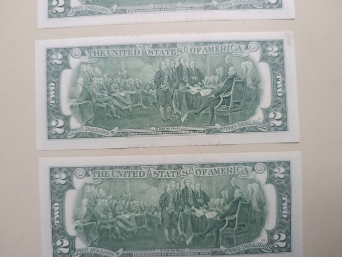 5 UNC  USA 2 Dollars Banknotes In Sequence