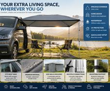 Camper Van Awning Canopy 2.6m x 2.6m  Waterproof Sun Shelter with Side Panels