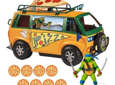 Teenage Mutant Ninja Turtles Mutant Mayhem Set Pizza Fire Van and Leonardo Action Figure