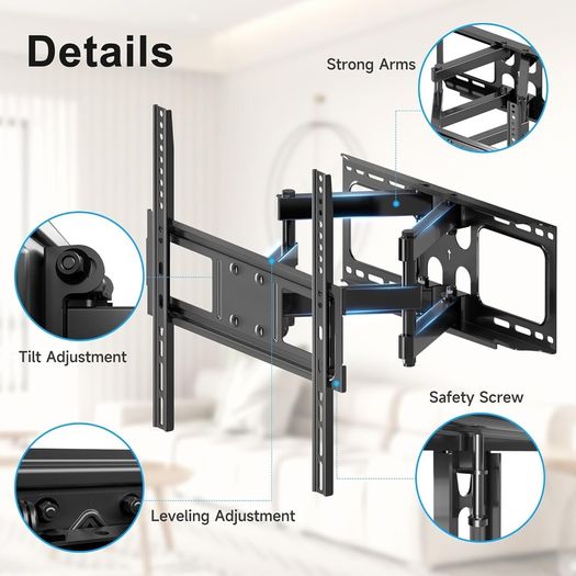 TV Wall Mount Bracket for 26-70 Inch, Swivels Tilts Extends Double Arm, Holds up to 45kg, VESA