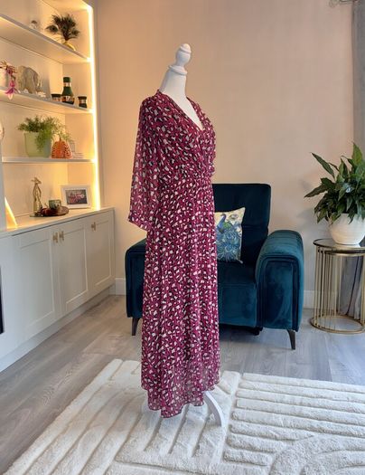 Burgundy & Cream Midi Dress from Pala D'oro Size L-XL / UK 14-16 / EU 42-44