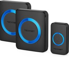 Wireless Doorbell, Waterproof Twin Wall Plug-in Cordless Door Chime Kit with 400m Range, 38 Chimes, 4-Level Volume & Blue Light, Best for Plug in Door Entry Bell