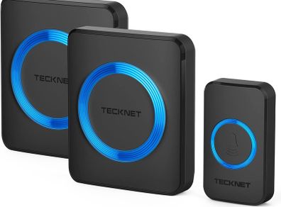 Wireless Doorbell, Waterproof Twin Wall Plug-in Cordless Door Chime Kit with 400m Range, 38 Chimes, 4-Level Volume & Blue Light, Best for Plug in Door Entry Bell