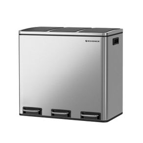 54 litres (3 x 18 L)  trash can, waste separation system, with 3 inner plastic buckets, pedal bin, trash can with foot pedal, made of fingerprint-free stainless steel, with handles (54 liters 3 x 18 L)