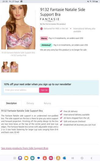 Fantasie Natalie - Underwired Side Support Bra 30F - Samba - BNWT RRP 42