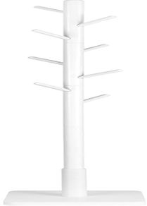 coat stand, clothes stand, solid wood, free-standing, tree shape, 8 hooks for jackets, hats, bags, entrance area, hallway, hooks and handrail made of rubber wood, white