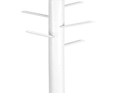 coat stand, clothes stand, solid wood, free-standing, tree shape, 8 hooks for jackets, hats, bags, entrance area, hallway, hooks and handrail made of rubber wood, white