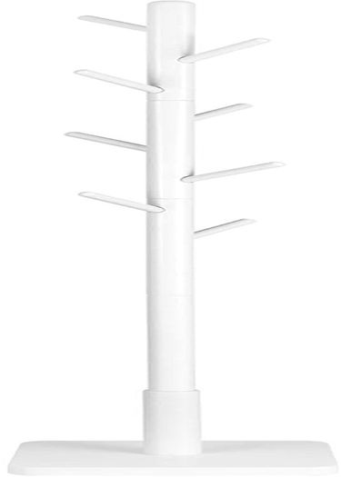 coat stand, clothes stand, solid wood, free-standing, tree shape, 8 hooks for jackets, hats, bags, entrance area, hallway, hooks and handrail made of rubber wood, white