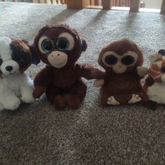 Bundle of 4 Ty Beanie Boos plush toys including the monkey phone holder stand