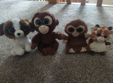 Bundle of 4 Ty Beanie Boos plush toys including the monkey phone holder stand
