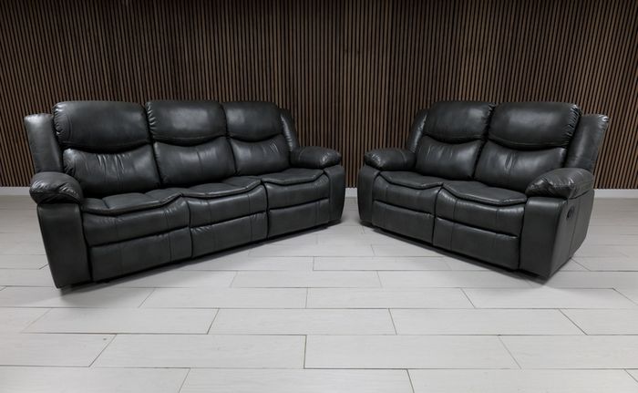 Valerie Light Grey & Dark Grey Leather Recliner Sofa Set
