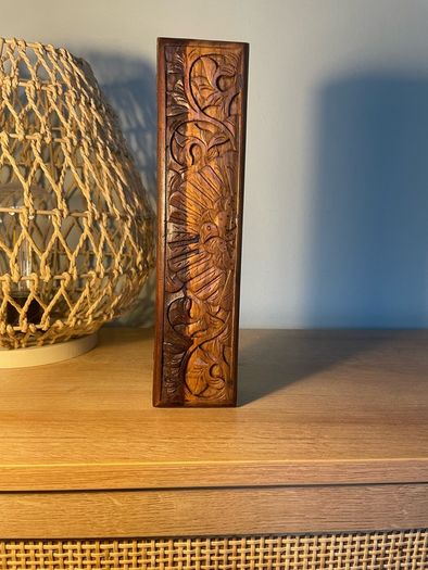 Vintage Asian Hand Carved Wooden Pencil Case