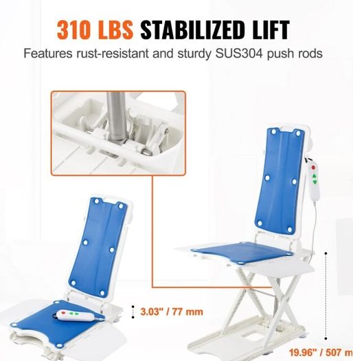 Electric Bath Lift Chair for Elderly  Height Adjustable, Waterproof Bath Seat Lift with Remote Control, 140kg Capacity, Reclining Backrest