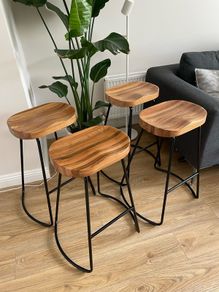 Premium Vintage-Style Elm Wood Barstools (Set of 4)